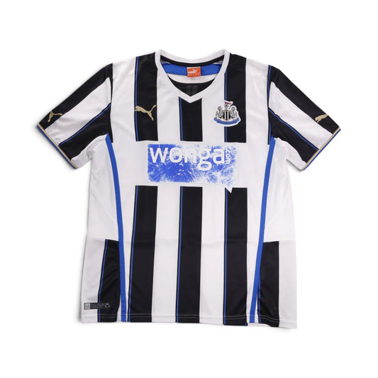 Back of the 2013/14 Newcastle United home shirt showing black and white vertical stripes.