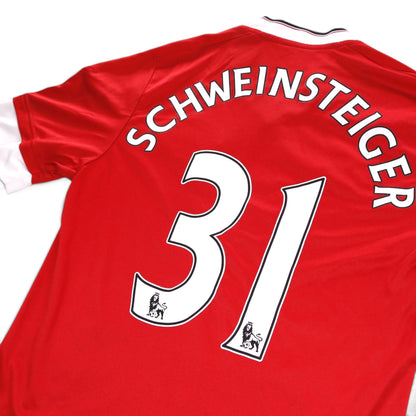 Close-up of Schweinsteiger 31 print and Premier League patches on shirt back