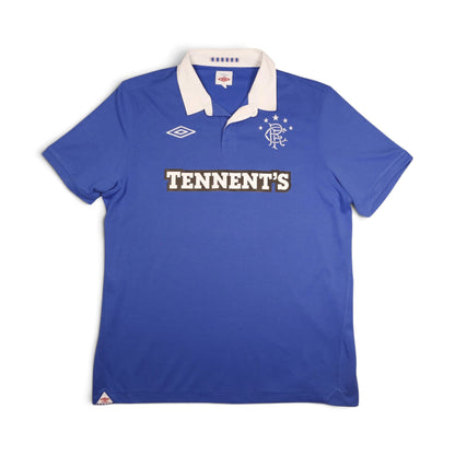 2010/11 Rangers home shirt front view with Tennent's sponsor and Umbro logo