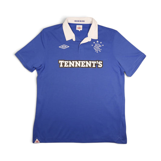 2010/11 Rangers home shirt front view with Tennent's sponsor and Umbro logo