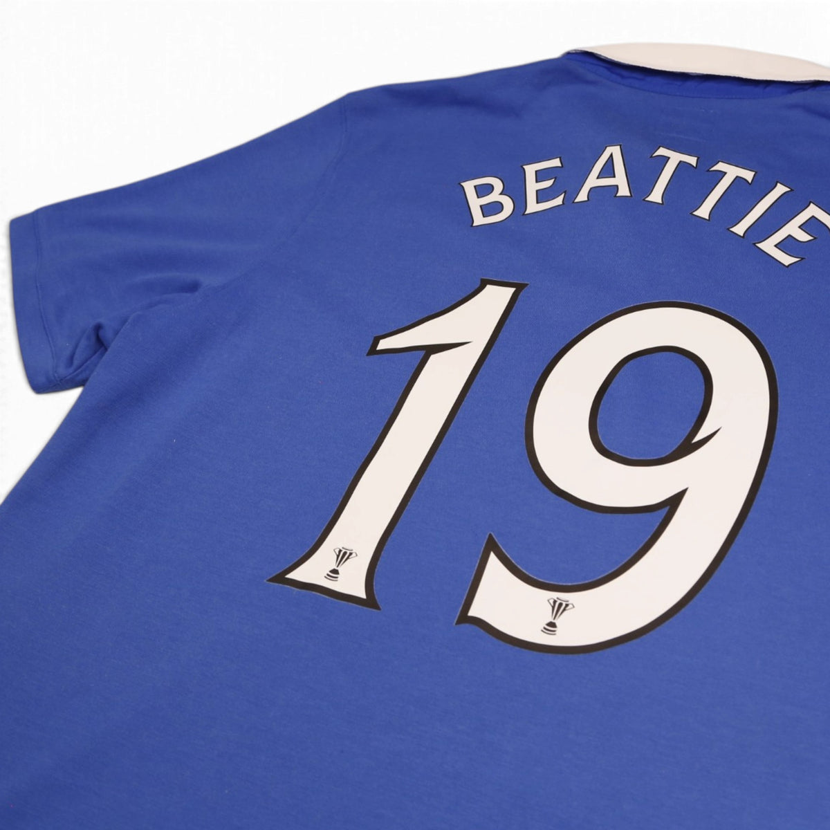 Close-up detail of Beattie 19 print on back of Rangers shirt