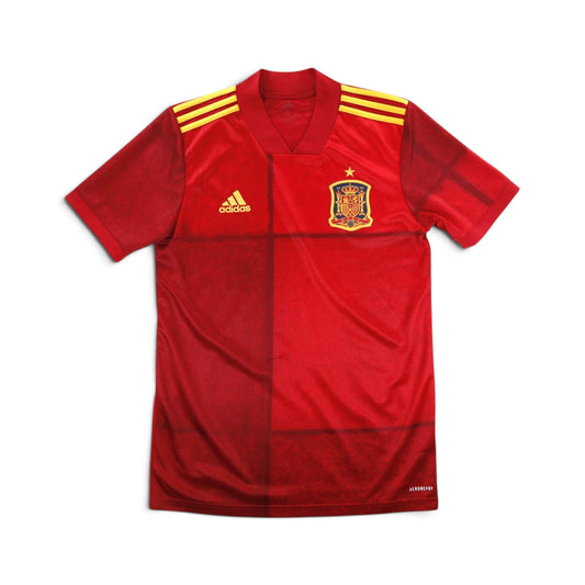Spain 2020/21 home shirt front view showing adidas logo and crest