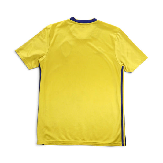 2018/19 Sweden home shirt by adidas, back view showing Sverige text below collar