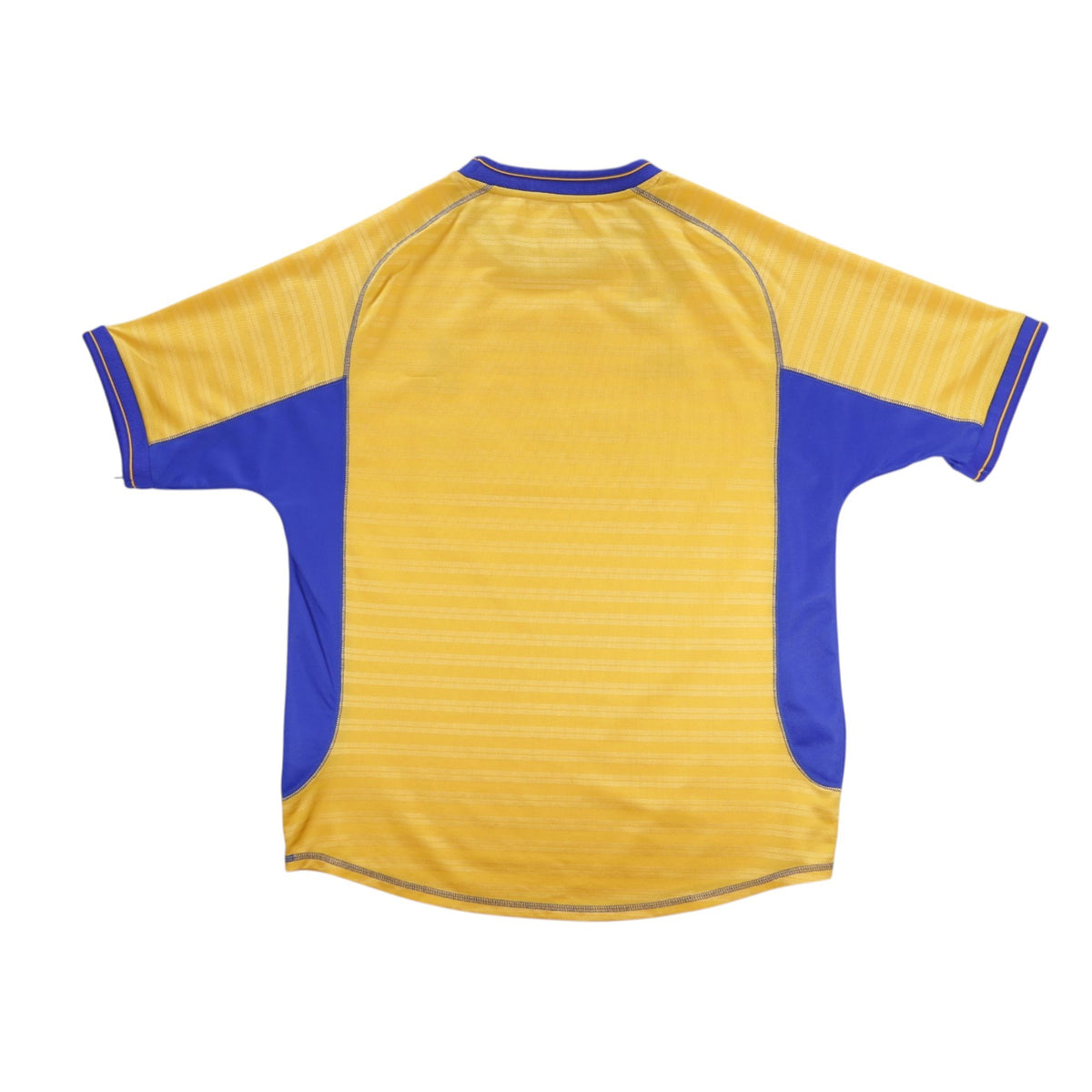 Chelsea 2000/01 away shirt back view, plain yellow with blue side panels