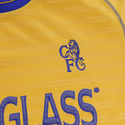 Close-up of Chelsea crest embroidery on chest
