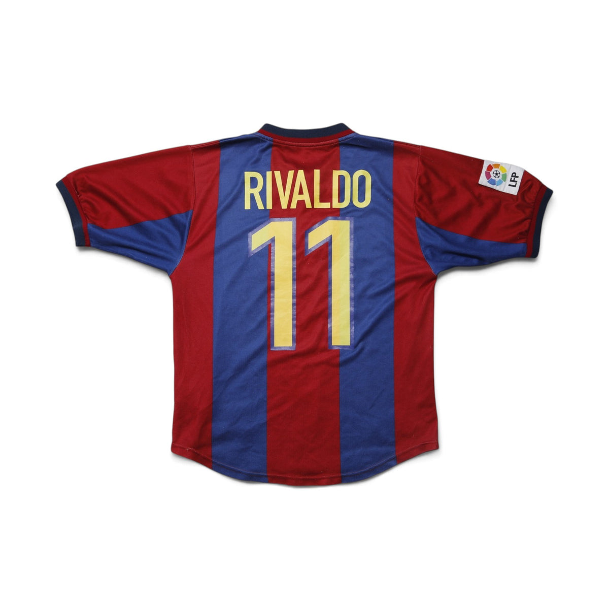 Barcelona 1998-00 Nike home shirt front view, claret and blue stripes