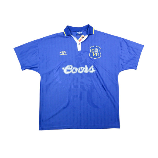 Chelsea 1995/97 home shirt front view with Coors sponsor and club crest