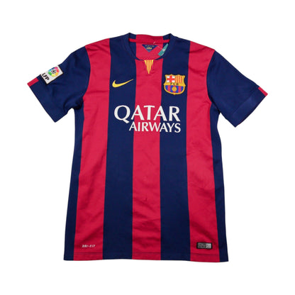 2014/15 Barcelona home shirt front view with Qatar Airways sponsor and FCB crest