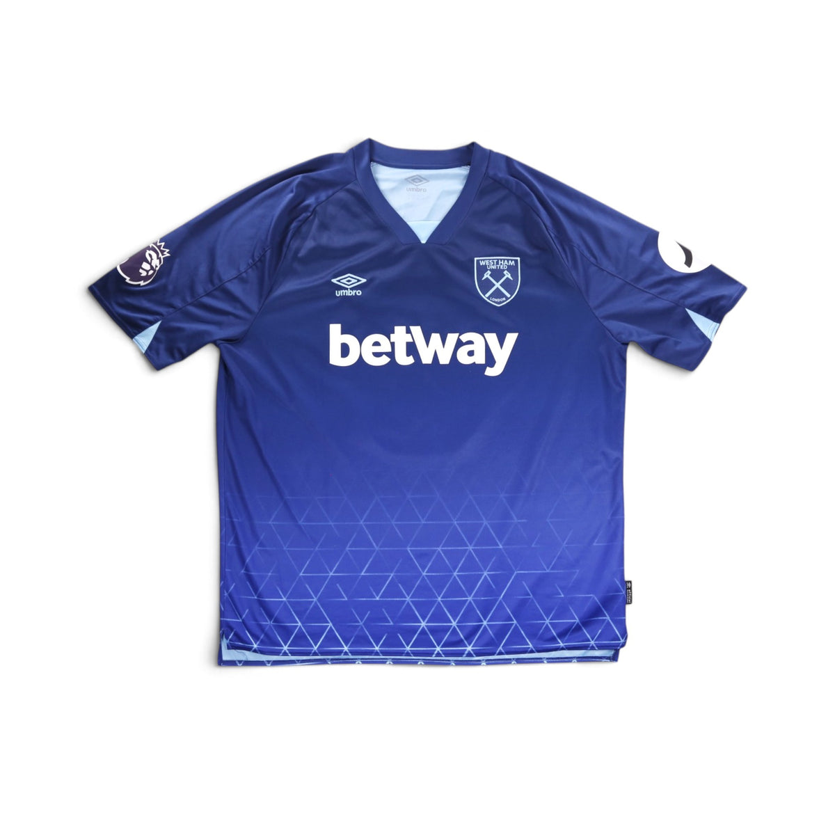 West Ham United 2023/24 away shirt front with Betway sponsor and club crest