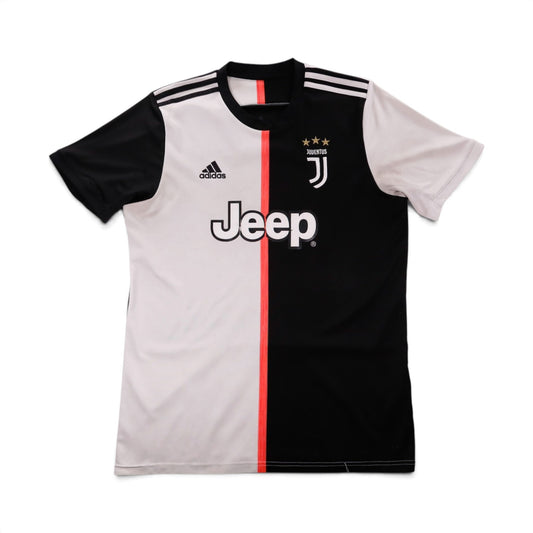 Juventus 2019/20 home shirt front, white and black with coral stripe and Jeep sponsor