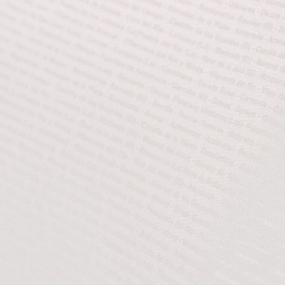 Close-up of the printed pattern of town names on the shirt fabric