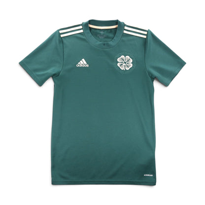 Front view of 2021/22 Celtic away shirt by adidas in dark green with cream trim