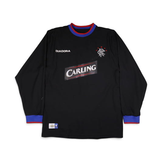 Front of black 2004/05 Rangers goalkeeper shirt with Diadora branding and Carling sponsor