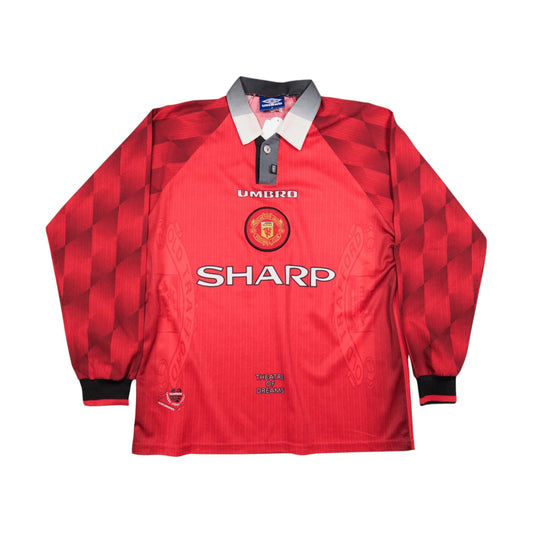 Manchester United 1996-98 Umbro home shirt, front view with Sharp sponsor and crest