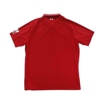Liverpool 2018/19 home shirt back, plain with small commemorative emblem below collar