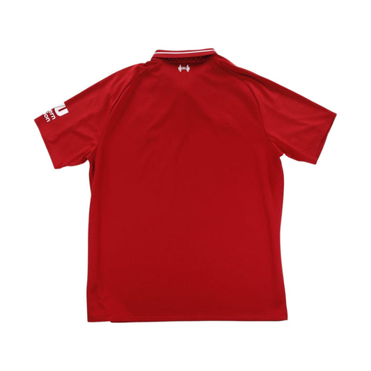 Liverpool 2018/19 home shirt back, plain with small commemorative emblem below collar