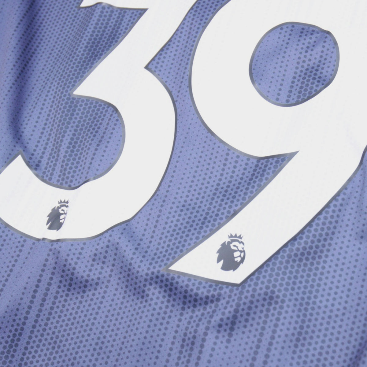 Close-up of the number 39 and Premier League sleeve patch detail