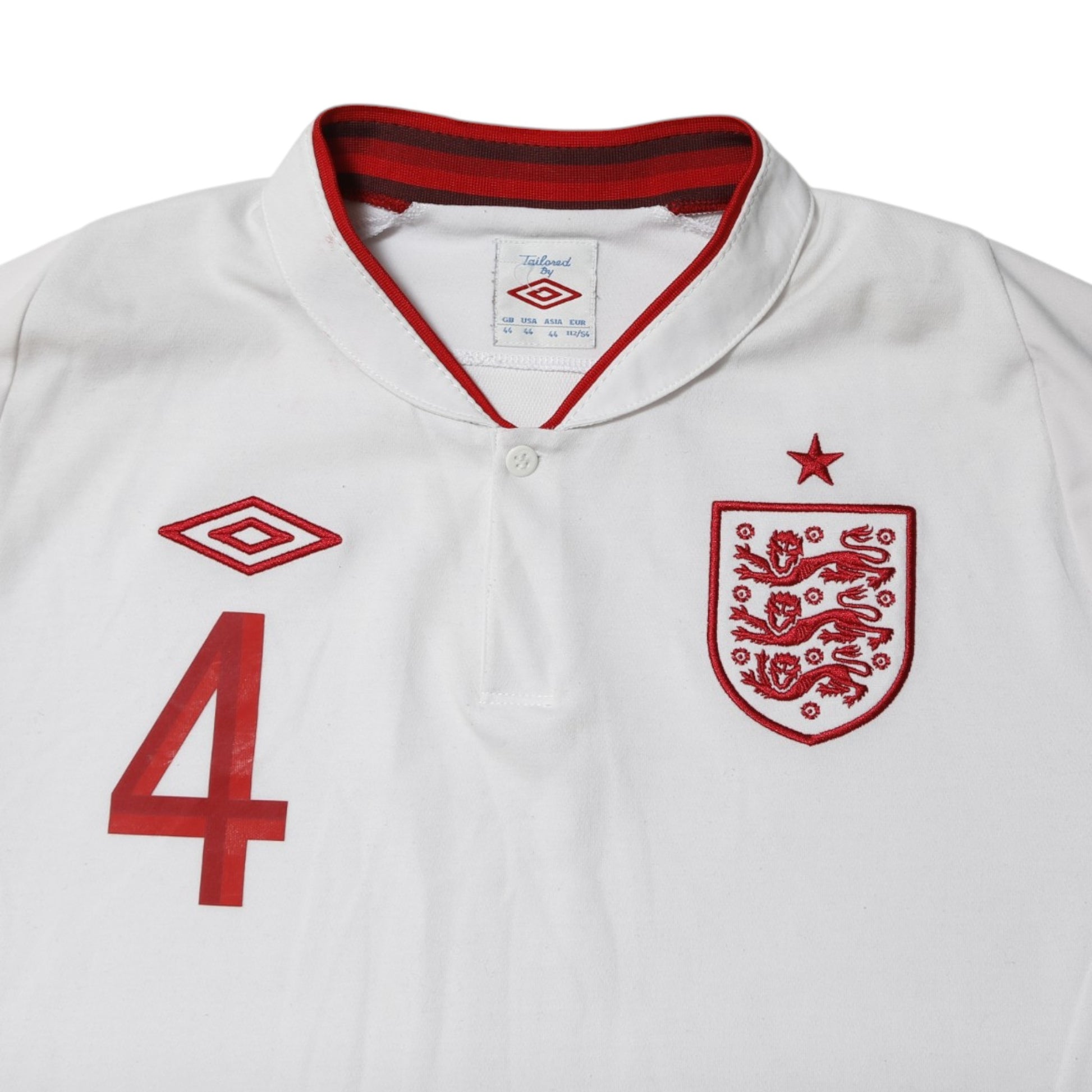 2012/13 England home shirt front view with number 4 and Three Lions crest