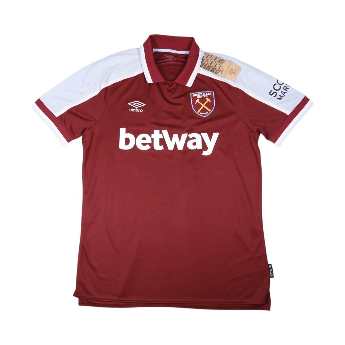West Ham United 2021/22 home shirt front with Betway sponsor and Umbro logo