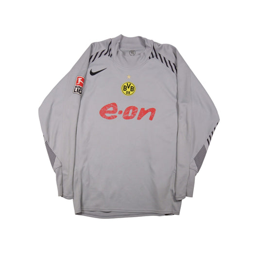 Front view of 2005/06 Borussia Dortmund goalkeeper shirt with e.on sponsor and BVB crest