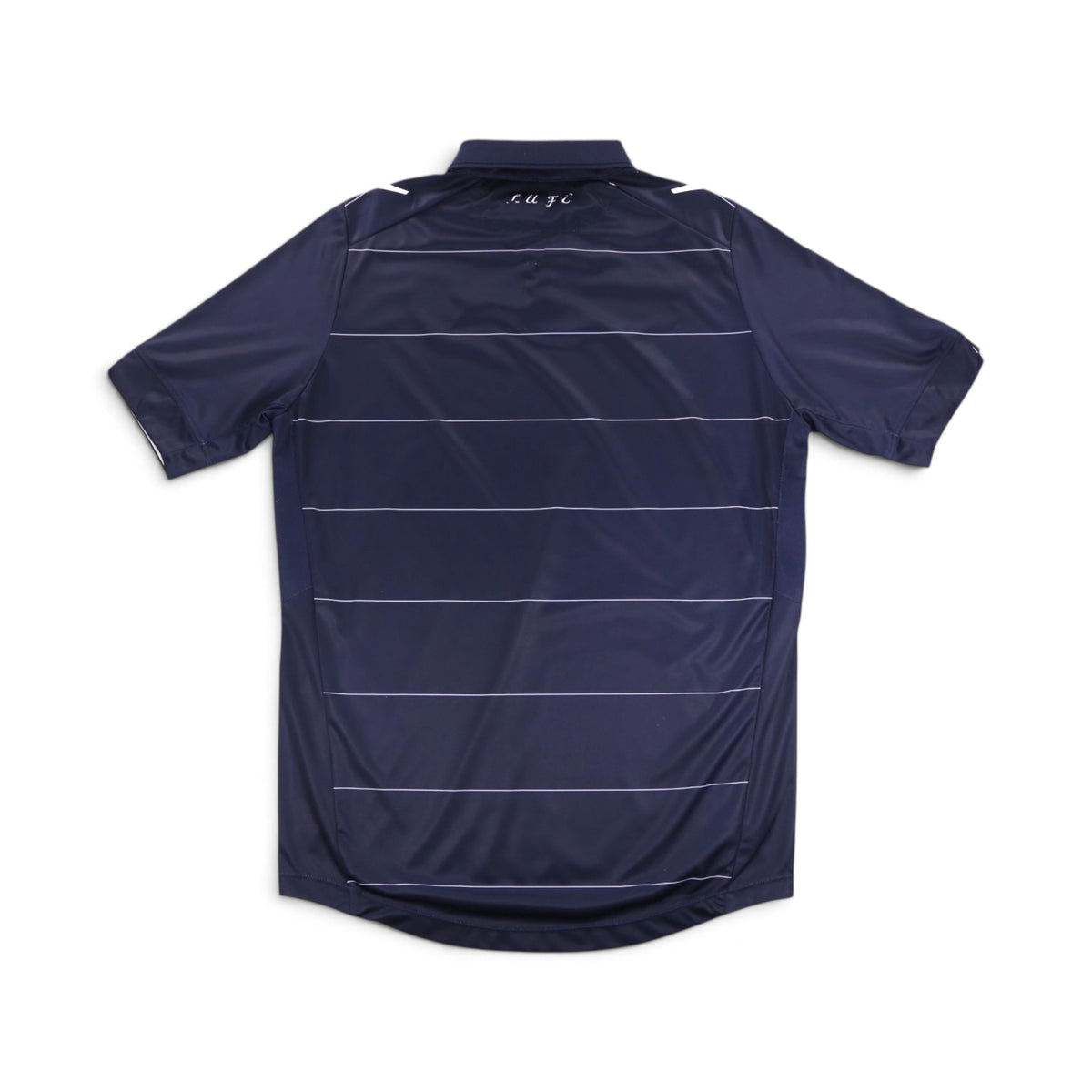 Navy Leeds United 2014/15 away shirt back view showing white pinstripes