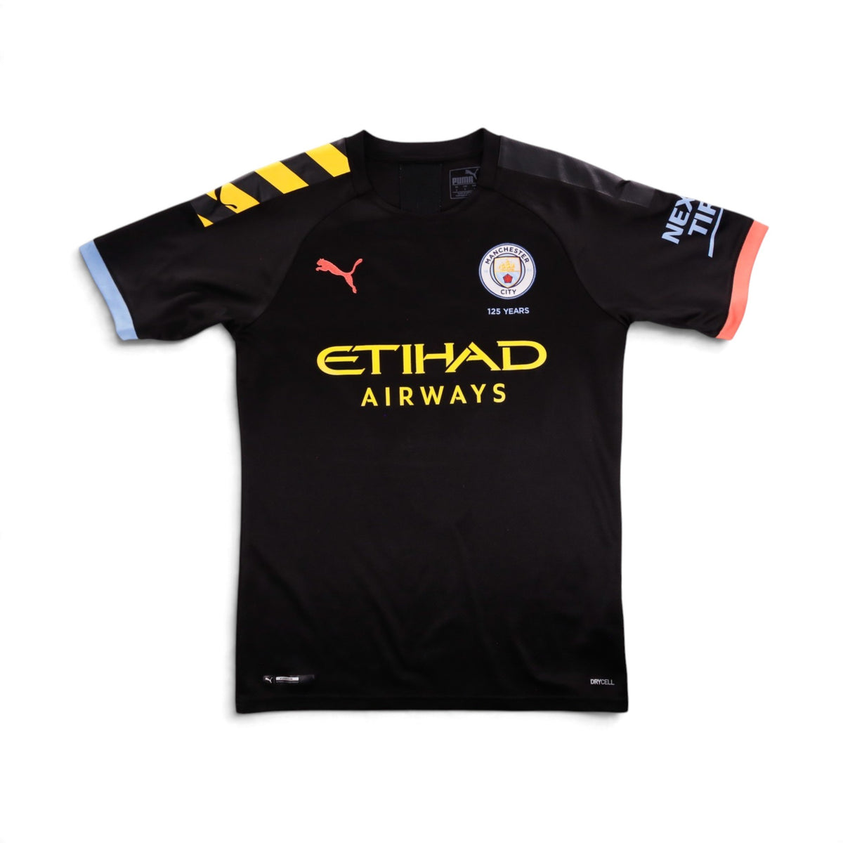 Front of the 2019/20 Manchester City away shirt with Etihad Airways sponsor and Puma logo