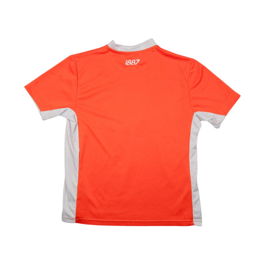Back of orange Blackpool FC home shirt showing '1887' print below the collar
