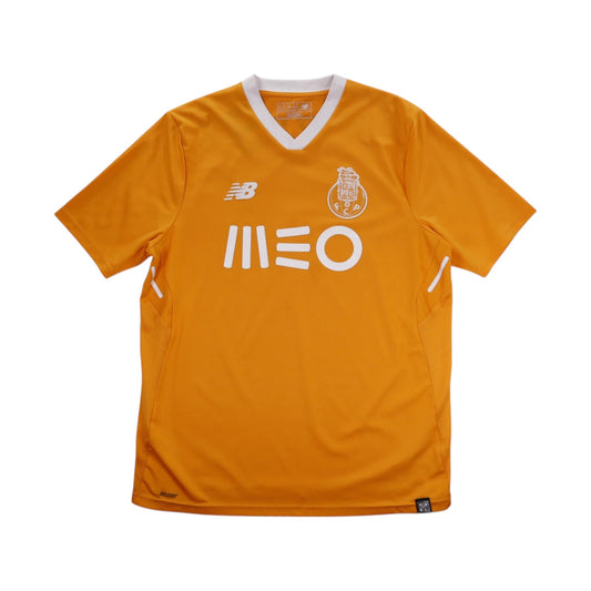 FC Porto 2017/18 away shirt in orange, front view showing MEO sponsor and crest