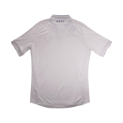 White Leeds United home shirt back with blue 'LUFC' script below collar