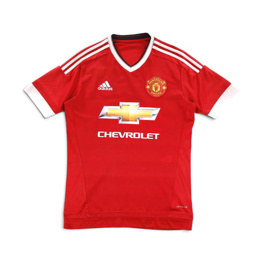 Front of 2015/16 Manchester United home shirt by adidas with Chevrolet sponsor