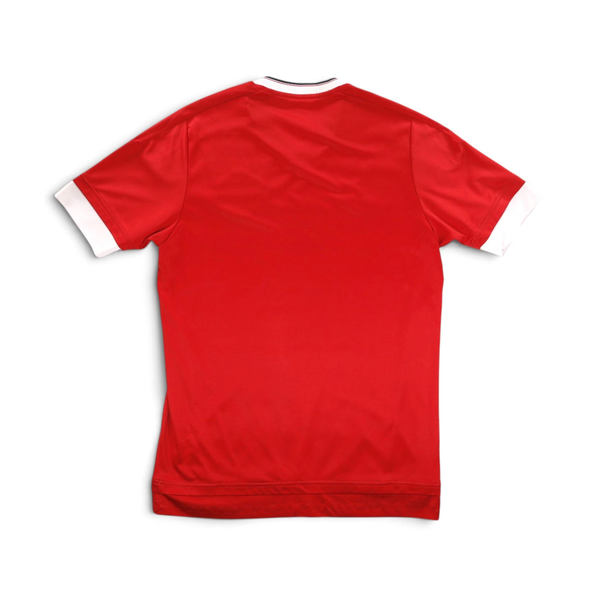 Back of 2015/16 Manchester United home shirt in plain red with white cuffs