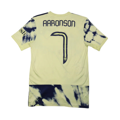 2022/23 Leeds United away shirt back view with Aaronson 7 nameset