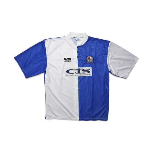 Blackburn Rovers 1996-98 home shirt collar and Asics label detail with hangtag