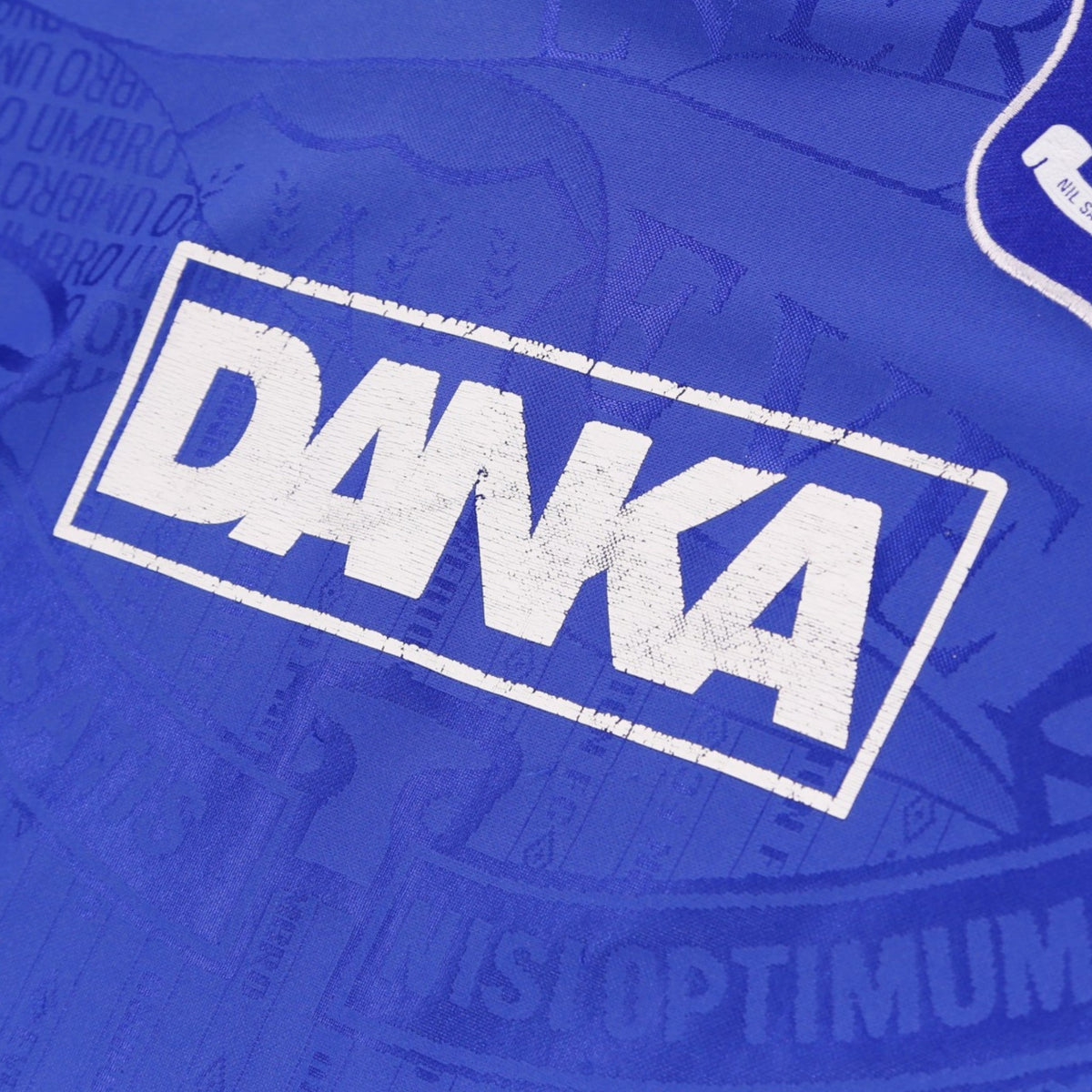 Close-up of Danka sponsor print on Everton shirt