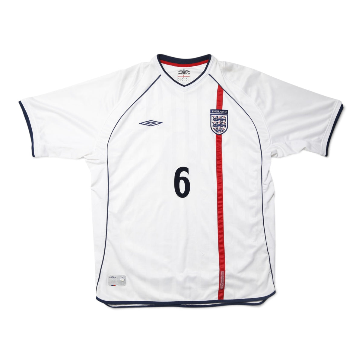 England 2001/03 home shirt front view showing number 6 and crest