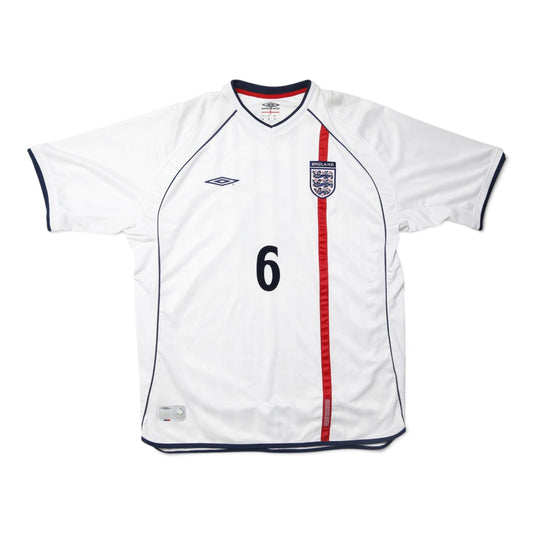 England 2001/03 home shirt front view showing number 6 and crest