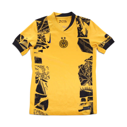 Inter Milan 2024/25 third shirt front view, yellow with black graphic print and Nike swoosh