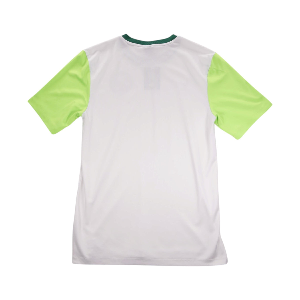 Back view of white and neon green Ferencvaros Nike football shirt, plain with no printed name or number