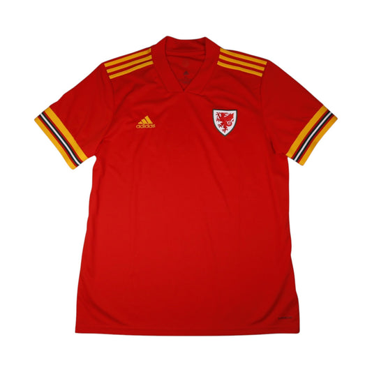 Front of red Wales 2020/21 adidas home shirt with dragon crest