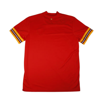 Back of red Wales adidas home shirt with yellow sleeve trim