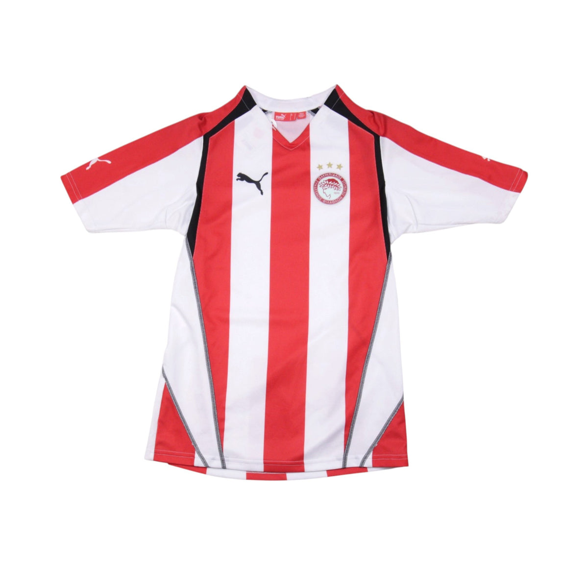 Olympiacos 2005/06 Puma home shirt, front view, red and white stripes