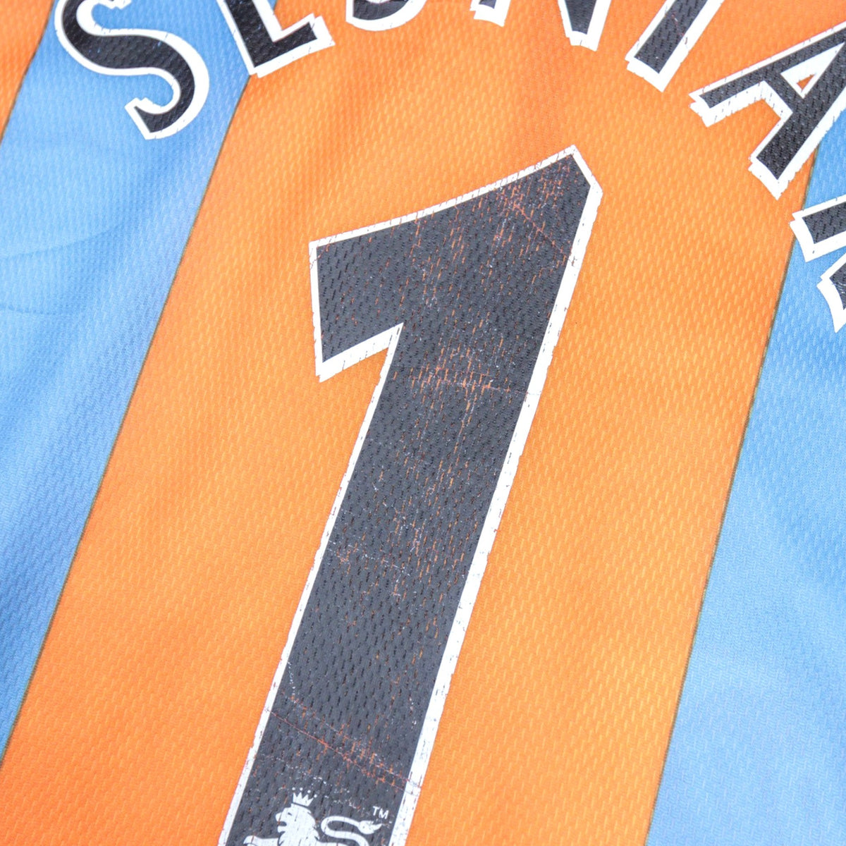 Close-up of the number 1 print on the back of the shirt