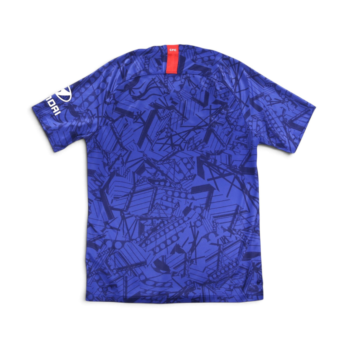 Back of 2019-20 Chelsea home shirt showing Hyundai logo on the sleeve