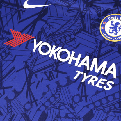 Close-up of Chelsea crest, Nike swoosh and Yokohama Tyres sponsor on the chest