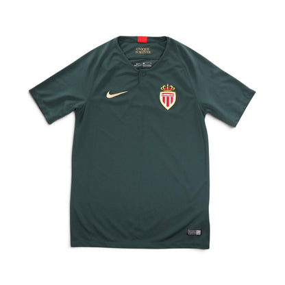 AS Monaco 2018/19 away shirt front view, dark green with gold crest and Nike swoosh