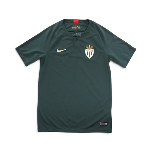 AS Monaco 2018/19 away shirt front view, dark green with gold crest and Nike swoosh