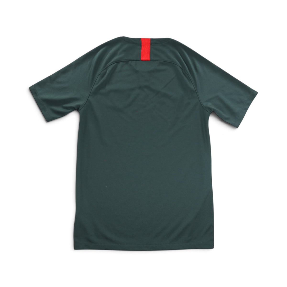 Close-up of AS Monaco away shirt collar, crest, and Nike swoosh detail
