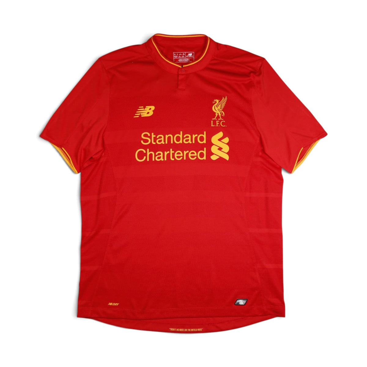 Liverpool 2016/17 home shirt front view with Standard Chartered sponsor and Liverbird crest