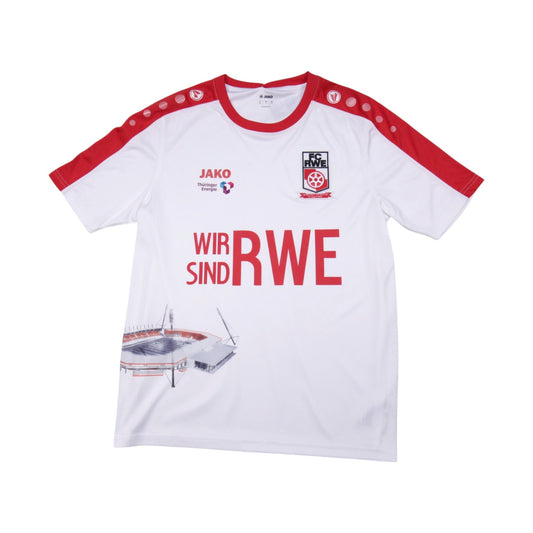 Front of 2016/17 Rot-Weiss Erfurt special edition shirt by JAKO with Thüringer Energie sponsor and stadium print