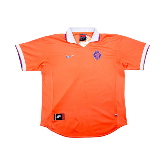 Orange 1997/98 Netherlands home shirt by Nike, front view with KNVB crest and Nike swoosh